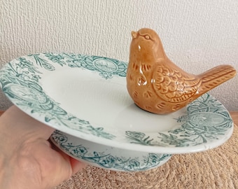 Frutero de piedra de hierro verde con diseño persa Art Nouveau, frutero de piedra de hierro antiguo, plato con base vintage, soporte para tartas de piedra de hierro
