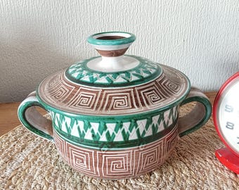 Cerámica de Robert Picault en gres, jarra de cerámica, olla vintage y tapa firmada RP de Vallauris, diseño francés de la época de Vallauris, Capron Madura