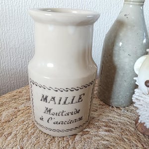 Vintage French Stoneware Mustard Jar – Maille “Moutarde à l&#39;ancienne – Antique Crock Pot - Moutardier de Dijon - Rustic French Kitchen Decor