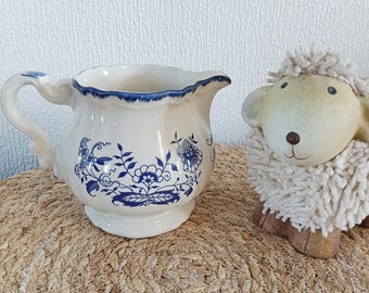 Antique Sarreguemines blue and white ironstone milk jug, French ironstone milk jug, vintage Lancaster Sarreguemines earthenware cream pot