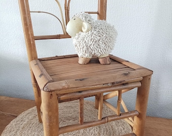 Vintage Child's Chair in Wood and Bamboo – Small Rustic Chair for Kids or Dolls - Antique Wooden Bamboo Chair – Small Bedroom Chair