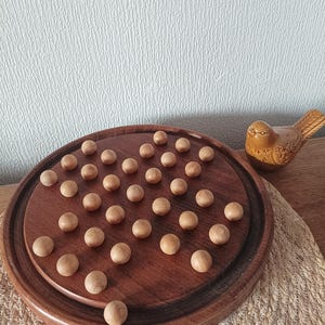 Vintage Wooden Solitaire Game, Antique Solitaire Board with Marbles, Decorative Board Game with Marbles, French Oak Solitaire Game