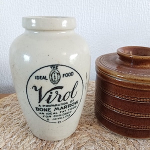 Antique French Virol Bone Marrow Advertising Pot - Rustic Ironstone Bottle, Cottage Farmhouse Vase, Vintage English Crock