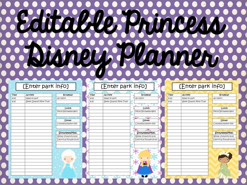 Instant Download Editable Disney Princess Planner Agenda Etsy