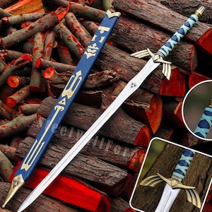 Custom Hand Forged Stainless Steel LEGEND of ZELDA Full Tang Skyward Link,s Master Sword W Scabbard - Costume Armor Best Valentine Men Gift