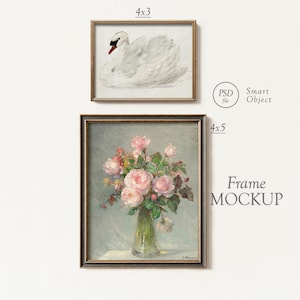 Gallery Wall Mockup Set of 2 Frames:  Realistic Black Wood with Golden Edge