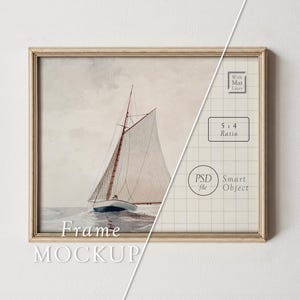 Mockup de moldura vintage de madeira branca: moldura para pôster 5x4, modelo PSD, Photopea
