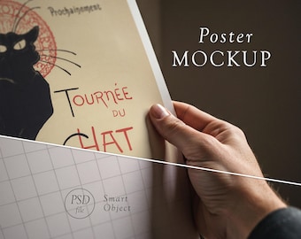 Realistic Poster Mockup: Poster Paper Held by Hand, Perspective Scene for Artwork Display, PSD Smart Object, Photoshop