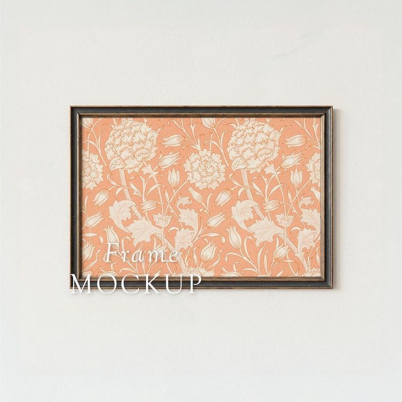May include: A framed art print featuring a floral pattern in peach and cream. The design includes stylized flowers, leaves, and stems. The frame is dark brown. The text "Frame MOCKUP" is visible.
