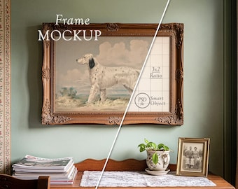 Vintage Frame Mockup: Realistic Print Frame on Wall, 3x2 PSD Smart Object, Photoshop Template