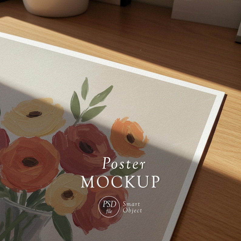 Close Up Paper Mockup: Textured Poster Paper on Table for Realistic Artwork Display, PSD Smart Object, Photoshop Template, Photopea. image 7