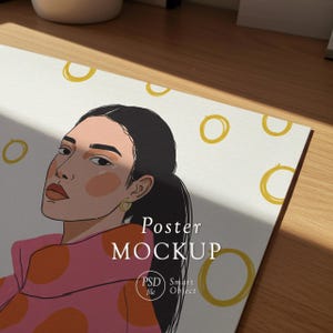 Close Up Paper Mockup: Textured Poster Paper on Table for Realistic Artwork Display, PSD Smart Object, Photoshop Template, Photopea. image 4