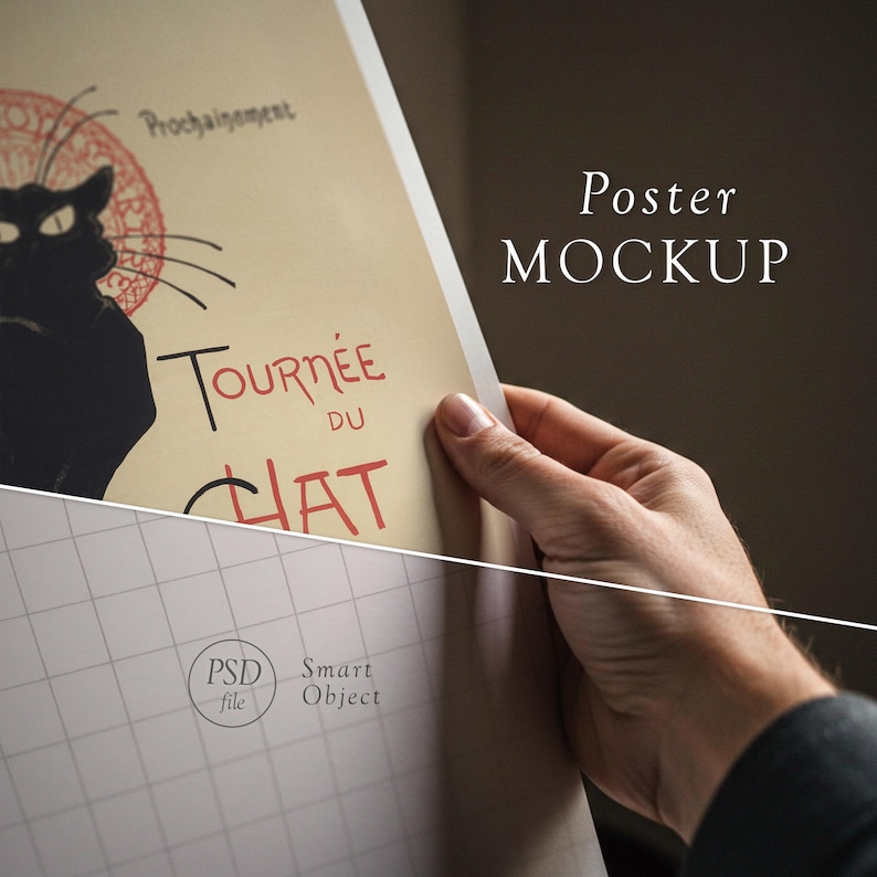 Realistic Poster Mockup: Poster Paper Held by Hand, Perspective Scene for Artwork Display, PSD Smart Object, Photoshop image 1