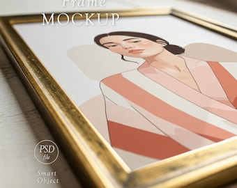 Mockup gouden lijst: perspectief vintage lijst, slim PSD-object, Photoshop-sjabloon