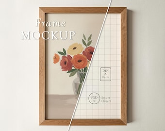 Realistischer Holzrahmen Mockup: Vertikal DIN A Ratio PSD Vorlage
