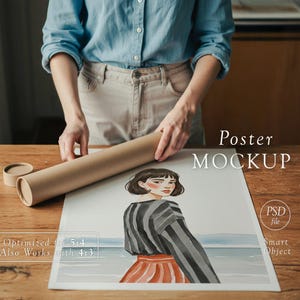 Maqueta de póster realista de papel con tubo - Póster con manos - Capa de objeto inteligente PSD