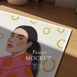 Close Up Paper Mockup: Textured Poster Paper on Table for Realistic Artwork Display, PSD Smart Object, Photoshop Template, Photopea. image 5