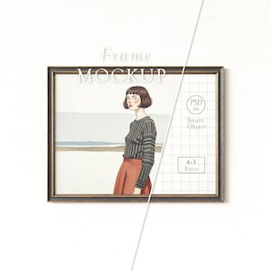 Mockup de Moldura Realista - Moldura de Madeira Lavada Horizontal 4x3, Moldura com Aparência Natural na Parede - Objeto Inteligente PSD, Modelo para Photoshop