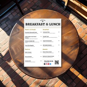Modelos de cardápio para cafeteria moderna em branco e dourado – editáveis no Canva