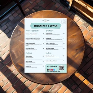 Modelos de Cardápio Moderno para Cafeteria Azul – Editáveis no Canva