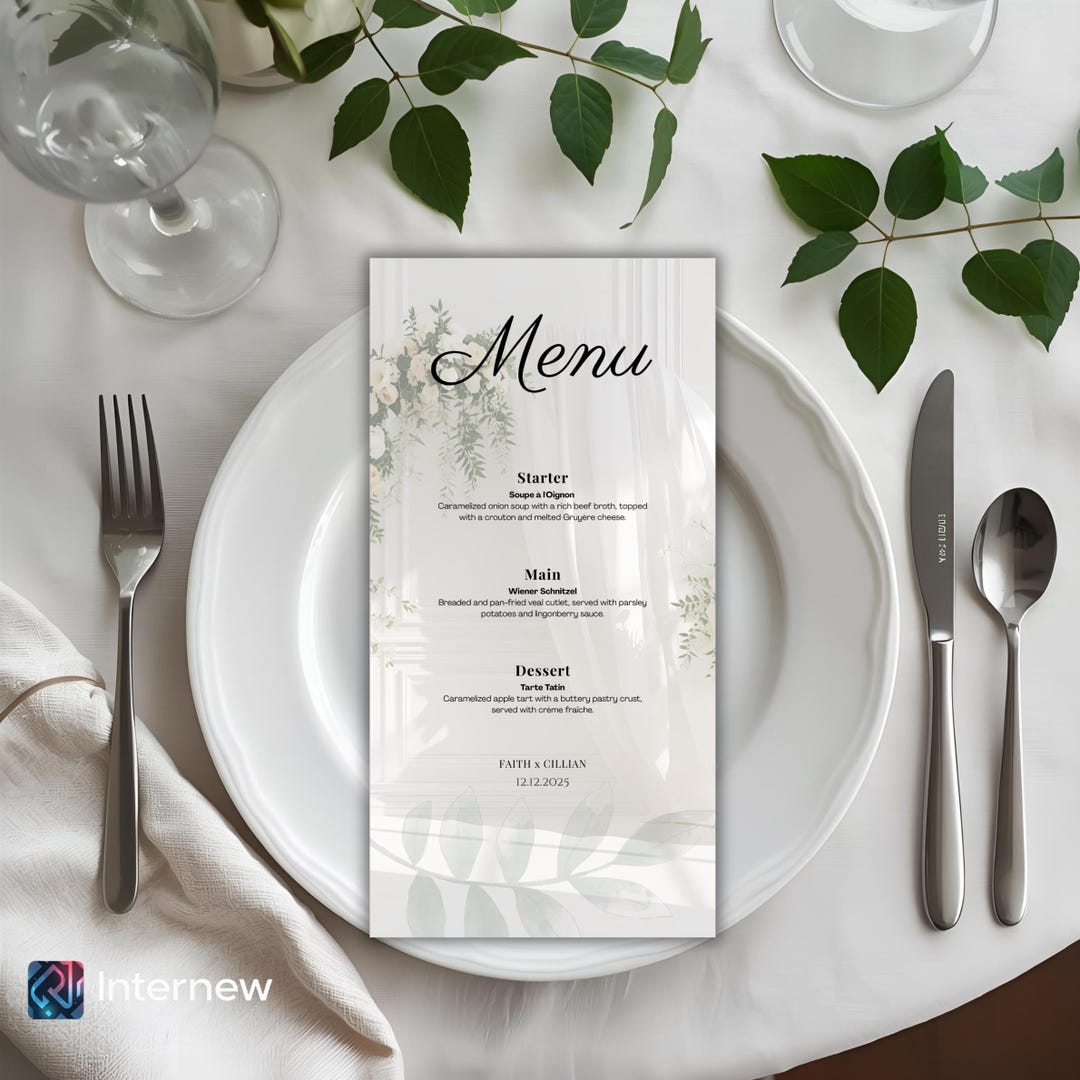 Menu Order Invite Wedding Themed Menu Template Editable Drinks Card Thank You Note ...