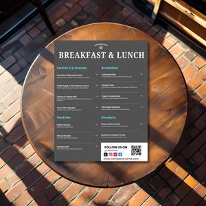 Modelos de cardápio para cafeteria moderna e escura – editáveis no Canva