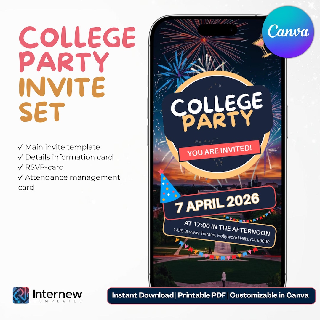 Instant Download College Invite, DIY University Party Invitation ...