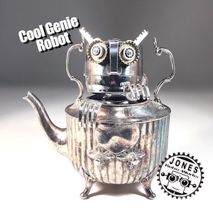 Cool Genie Bot and the Mobile Kettle, Found Object, Steampunk Assemblage Robot Sculpture!
