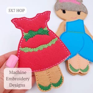 Interaktive Filzpuppe Muster ITH Anziehpuppe mit 2 Outfits Quiet Book Spielzeug Stickdatei Pretend Play Geschenk