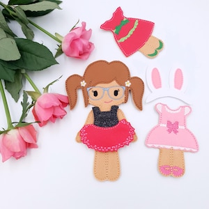 ITH Dress Up Doll Embroidery Design Set with 3 Outfits Felt Paper Doll Starter Bundle 5x7 Hoop Quiet Book Toy