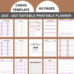 2025–2027 Monthly Planner Printable | 3-Year Calendar Organizer | Digital PDF Download | Canva Template | Minimalist Long-Term Planner