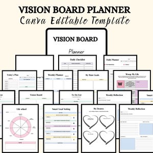 Vision Board Planer zum Ausdrucken | Zielsetzungs- und Manifestationsjournal | Canva-Vorlage | Digitales Traumleben PDF | Ästhetische Planerseiten