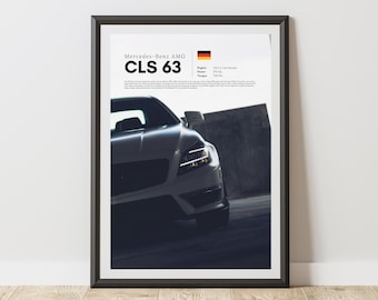 Mercedes-Benz CLS63 AMG Front View Printable Poster, Luxury Car Wall Art for Automotive Enthusiasts