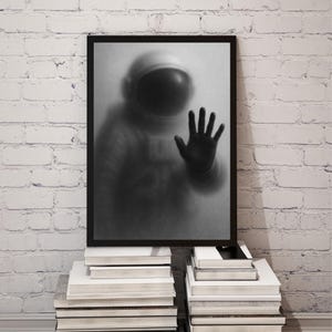 Black and White Astronaut Portrait: Minimalist Space Art (Digital Download)