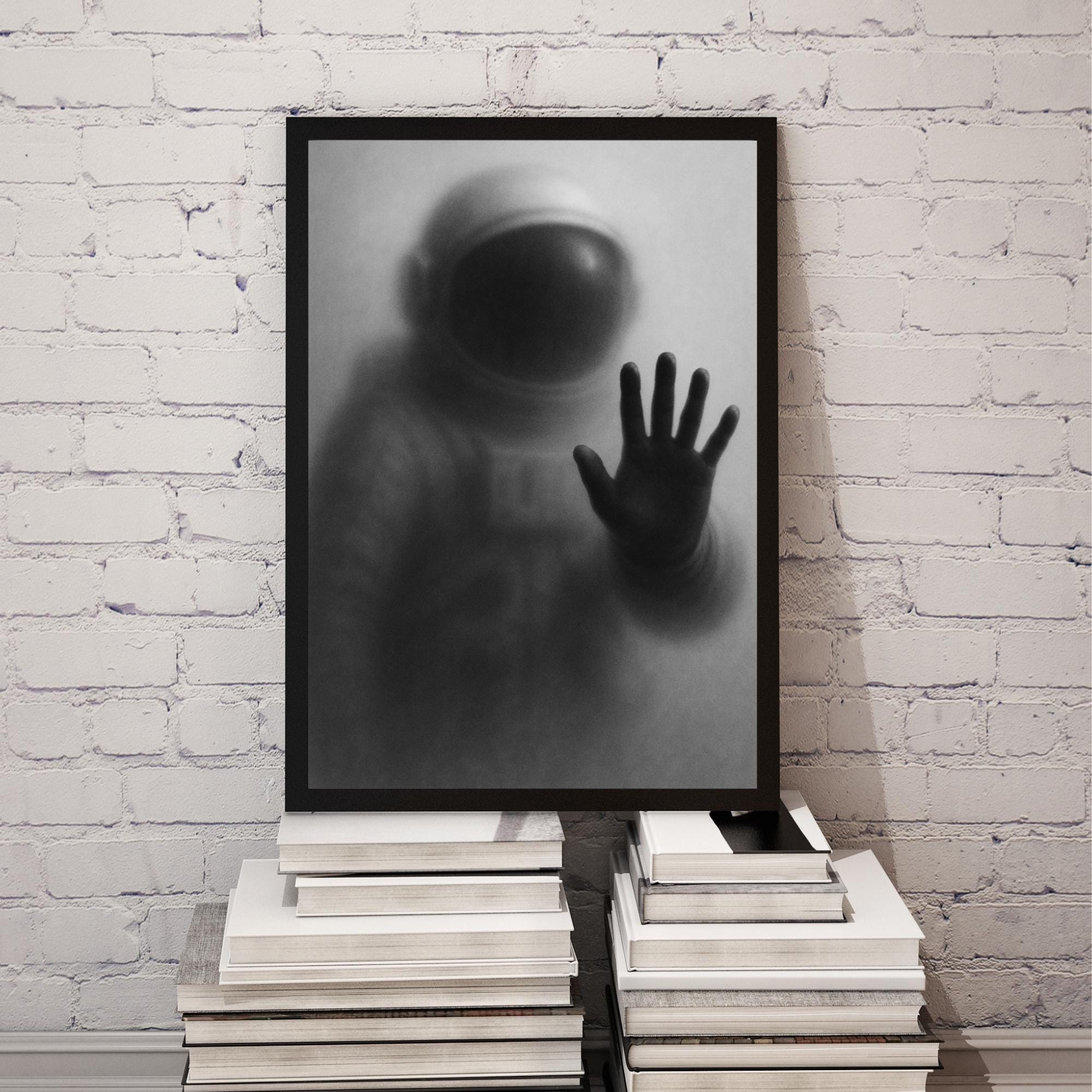 Printable Space Art: Astronaut Black and White Portrait, Cosmic Digital Poster for Modern Wall Decor, Minimalist Space Print