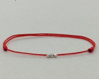 Minimalist Twill Sterling Silver Bead Bracelet: Adjustable Nylon Cord, 29 Colors