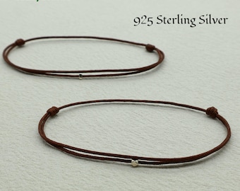 Small 925 Sterling Silver Bead Bracelet | Adjustable Nylon Cord Anklet | Minimalist Friendship Gift