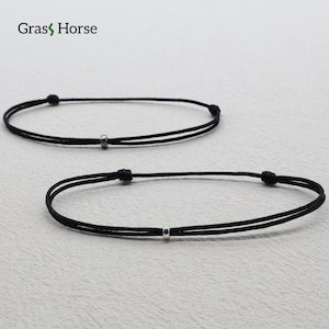 Sterling Silver Bead Nylon Cord Bracelet | Adjustable Friendship Jewelry Anklet