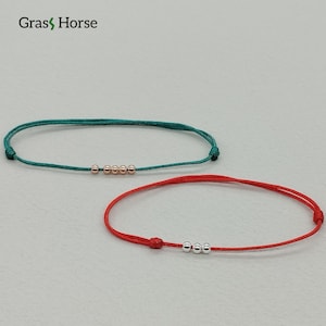 Elegant Minimalist Sterling Silver Beaded Cord Bracelet – Adjustable 1–8 Beads on 1 mm Nylon Cord in 27 Colors