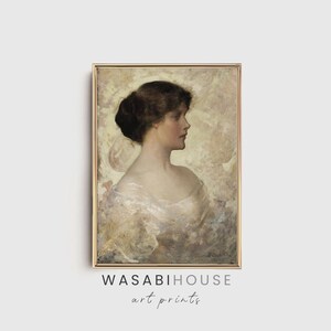 Neutral Portrait Painting, Woman Portrait, Neutral 1800s Rustic Farmhouse, French Country Cottage Wall Decor, PRINTABLE ART