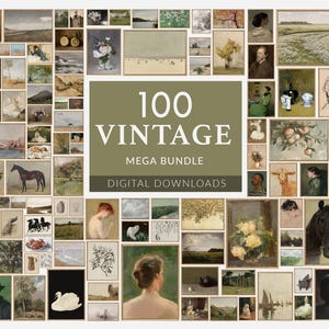 Vintage Gallery Wall Set of 100, MEGA BUNDLE Wall Print Set, Gallery Wall Art Set Rustic Farmhouse Home Decor Country Wall Art Set Printable