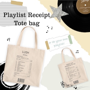 Custom Song Receipt Tote Bag | Personalized Music Aesthetic Artist Album Gift Cool Cute Gift Christmas Shopping Bag Customizable Playlist
