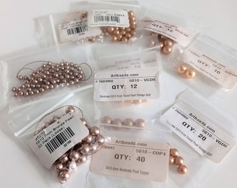 Destash Swarovski Round Crystal Pearls 5810, Gold and Bronze, 4mm, 6mm, 8mm