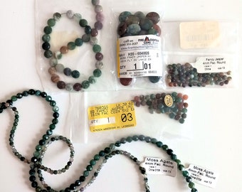 Fancy Jasper and Moss Agate Destash Beads, Various Sizes, Jewelry Supply Lot