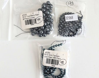 Swarovski Round Crystal Pearls 5810, Destash Jewelry Supplies, Tahitian-Look and Black, 4mm and 7mm