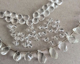 Clear Crystal Quartz, Destash Jewelry Supplies, Faceted Briolette Drops, Round Beads