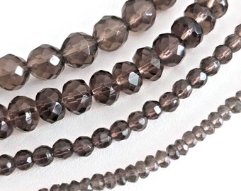 Faceted Smoky Quartz Destash Beads, 8mm Round, 8mm Rondelle, 4mm Rounds, 3mm Rondelles