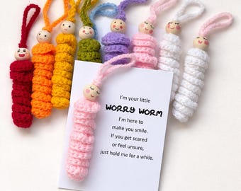 Crochet Worry Worms, Handmade Positivity Gift, Thinking of You, Stress Relief, Anxiety Support