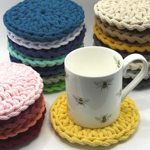 Chunky Crochet Coasters and Drink Mats. Handmade Modern Cottagecore Coffee Table Decor