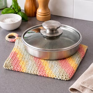 Handmade Cotton Pot Holder. Kitchen Hot Pad, Thermal Crochet Padded Trivet, Pastel Colours